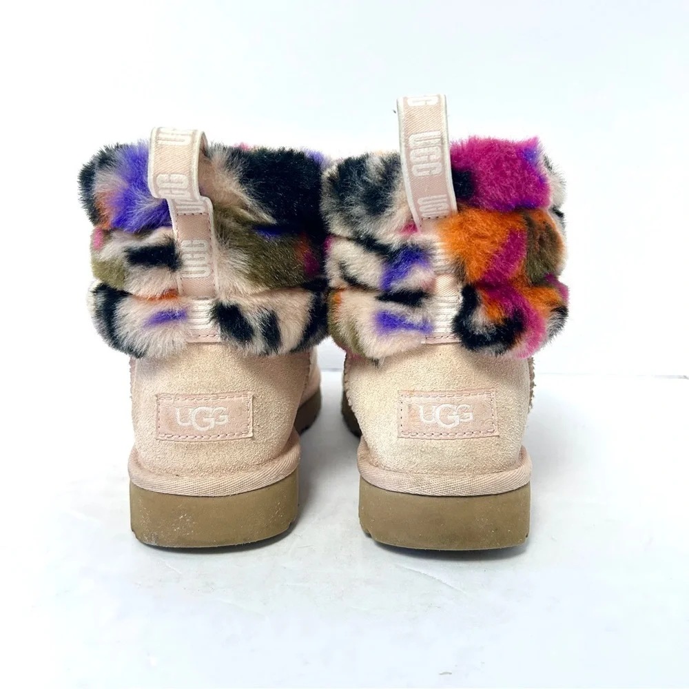 UGG Fluff Mini Quilted Motlee Boots Shoe Suede Sheepskin Pink Size EU 38 US 7